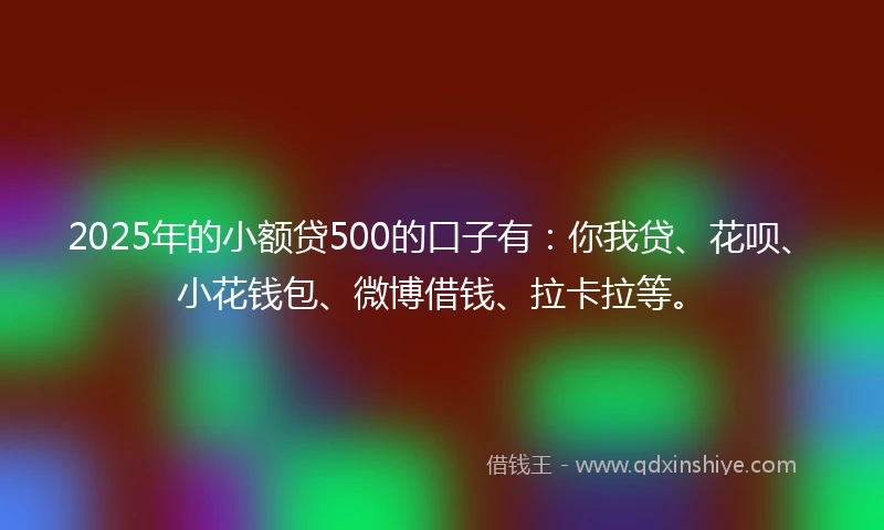 2025年的小额贷500的口子有：你我贷、花呗、小花钱包、微博借钱、拉卡拉等。