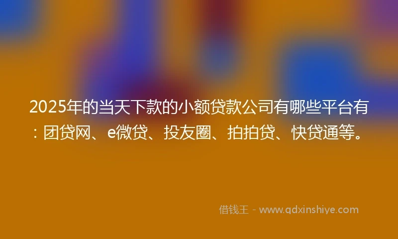 2025年的当天下款的小额贷款公司有哪些平台有：团贷网、e微贷、投友圈、拍拍贷、快贷通等。