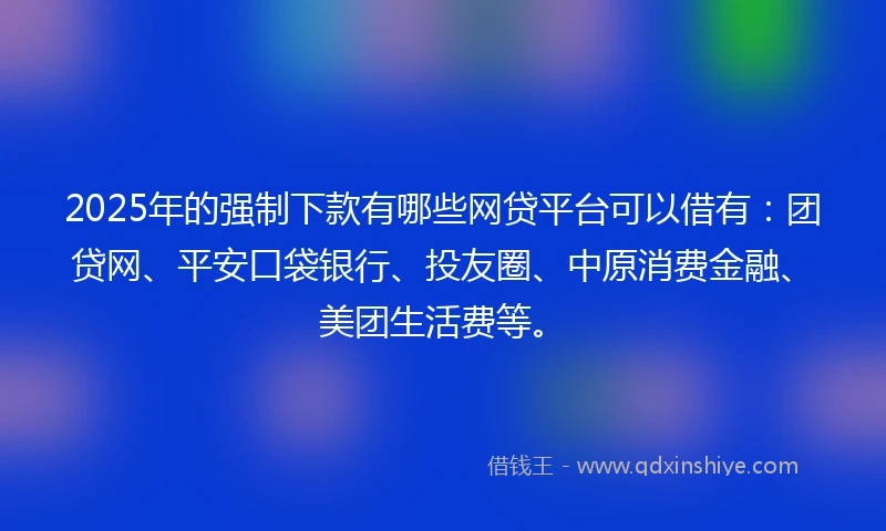 2025年的强制下款有哪些网贷平台可以借有：团贷网、平安口袋银行、投友圈、中原消费金融、美团生活费等。