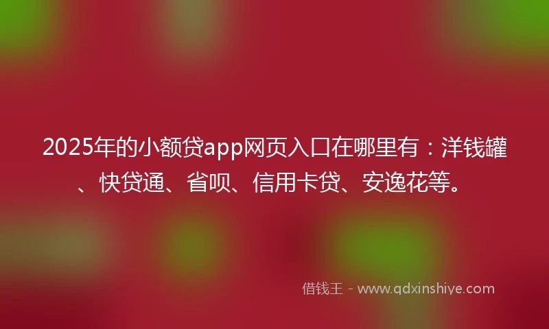 2025年的小额贷app网页入口在哪里有：洋钱罐、快贷通、省呗、信用卡贷、安逸花等。