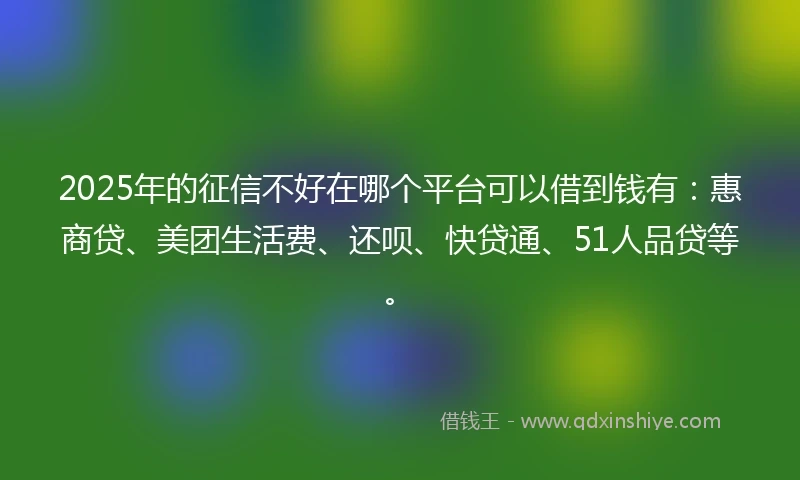 2025年的征信不好在哪个平台可以借到钱有：惠商贷、美团生活费、还呗、快贷通、51人品贷等。