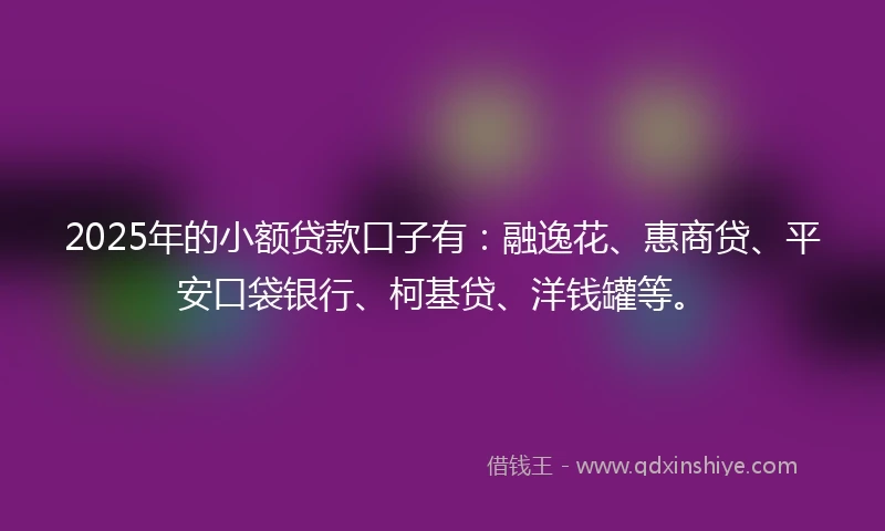 2025年的小额贷款口子有：融逸花、惠商贷、平安口袋银行、柯基贷、洋钱罐等。