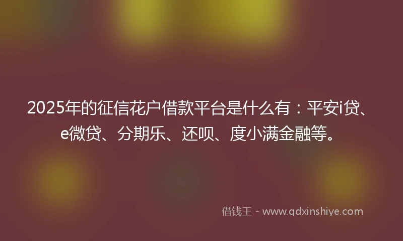 2025年的征信花户借款平台是什么有:平安i贷、e微贷、分期乐、还呗、度小满金融等。