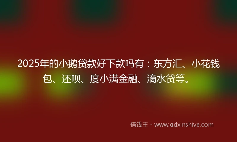 2025年的小鹅贷款好下款吗有：东方汇、小花钱包、还呗、度小满金融、滴水贷等。