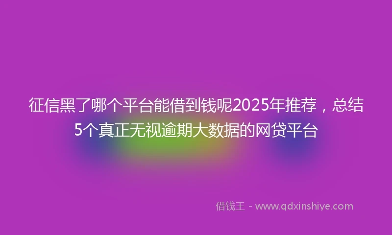 征信黑了哪个平台能借到钱呢2025年推荐，总结5个真正无视逾期大数据的网贷平台