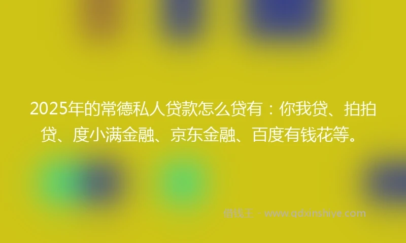2025年的常德私人贷款怎么贷有：你我贷、拍拍贷、度小满金融、京东金融、百度有钱花等。