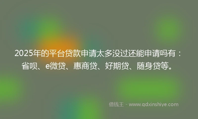 2025年的平台贷款申请太多没过还能申请吗有：省呗、e微贷、惠商贷、好期贷、随身贷等。