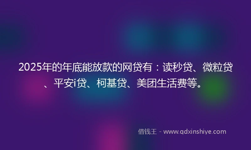 2025年的年底能放款的网贷有：读秒贷、微粒贷、平安i贷、柯基贷、美团生活费等。