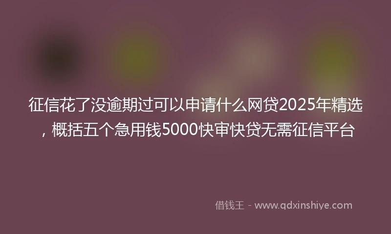 征信花了没逾期过可以申请什么网贷2025年精选，概括五个急用钱5000快审快贷无需征信平台