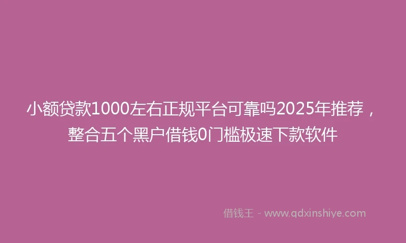 小额贷款1000左右正规平台可靠吗2025年推荐，整合五个黑户借钱0门槛极速下款软件
