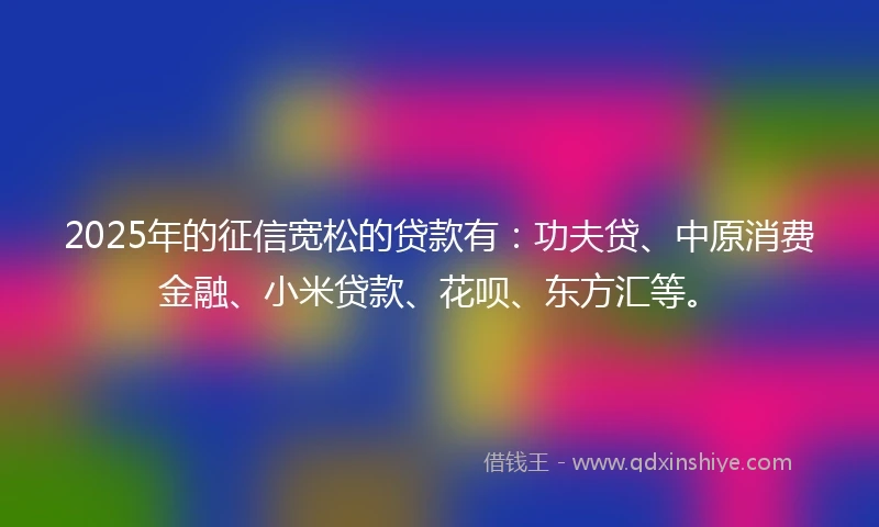 2025年的征信宽松的贷款有：功夫贷、中原消费金融、小米贷款、花呗、东方汇等。