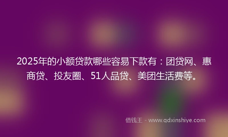 2025年的小额贷款哪些容易下款有：团贷网、惠商贷、投友圈、51人品贷、美团生活费等。