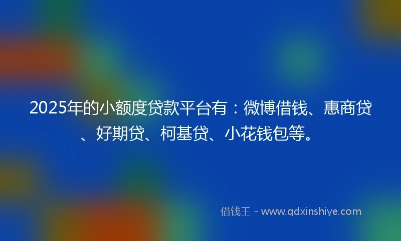 2025年的小额度贷款平台有：微博借钱、惠商贷、好期贷、柯基贷、小花钱包等。