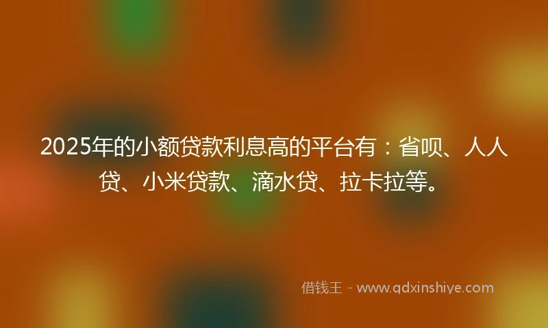2025年的小额贷款利息高的平台有：省呗、人人贷、小米贷款、滴水贷、拉卡拉等。