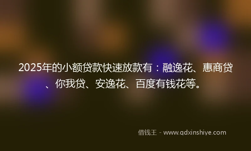 2025年的小额贷款快速放款有：融逸花、惠商贷、你我贷、安逸花、百度有钱花等。
