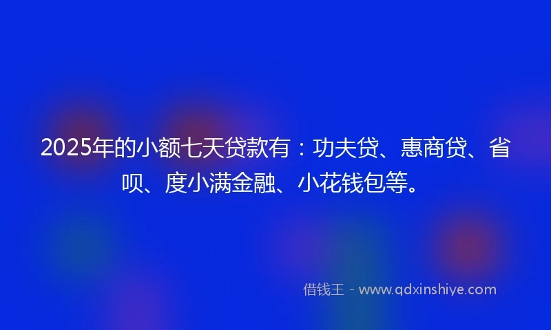 2025年的小额七天贷款有：功夫贷、惠商贷、省呗、度小满金融、小花钱包等。