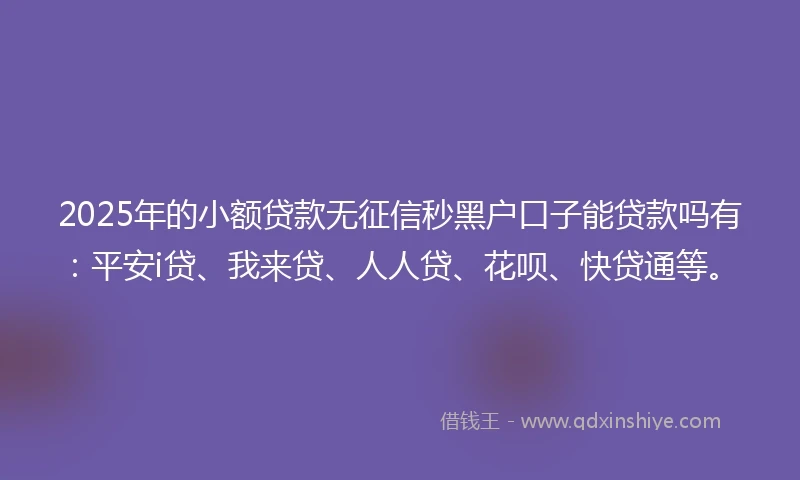 2025年的小额贷款无征信秒黑户口子能贷款吗有：平安i贷、我来贷、人人贷、花呗、快贷通等。