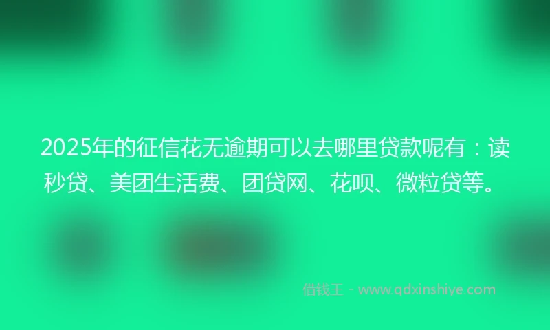 2025年的征信花无逾期可以去哪里贷款呢有：读秒贷、美团生活费、团贷网、花呗、微粒贷等。