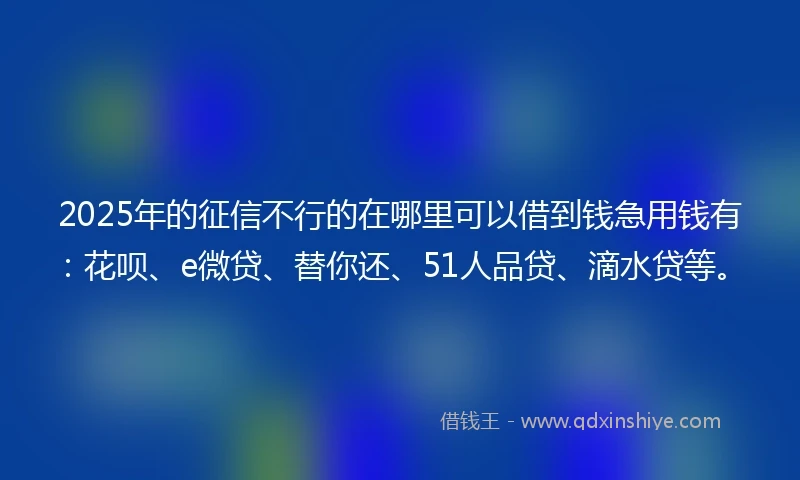 2025年的征信不行的在哪里可以借到钱急用钱有：花呗、e微贷、替你还、51人品贷、滴水贷等。