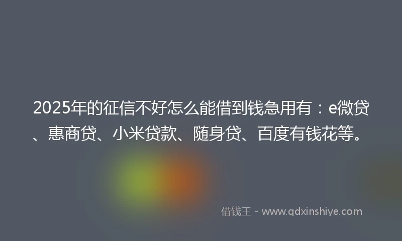 2025年的征信不好怎么能借到钱急用有：e微贷、惠商贷、小米贷款、随身贷、百度有钱花等。