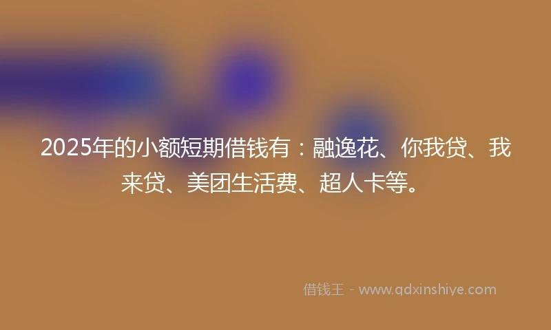 2025年的小额短期借钱有：融逸花、你我贷、我来贷、美团生活费、超人卡等。