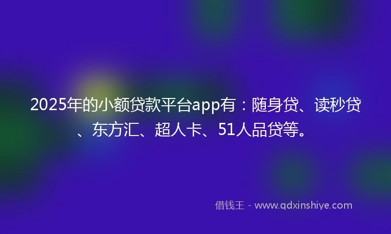 2025年的小额贷款平台app有：随身贷、读秒贷、东方汇、超人卡、51人品贷等。