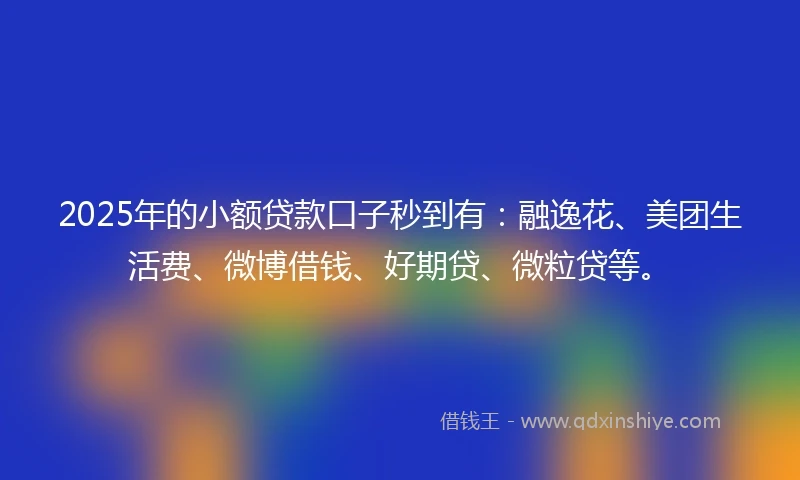 2025年的小额贷款口子秒到有：融逸花、美团生活费、微博借钱、好期贷、微粒贷等。