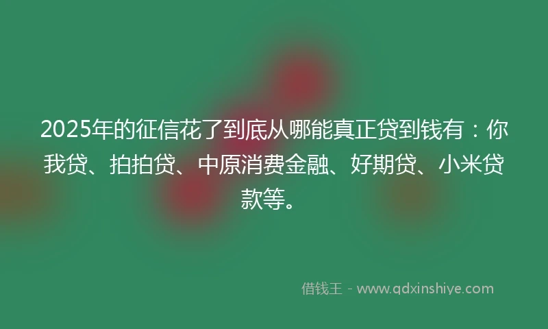 2025年的征信花了到底从哪能真正贷到钱有：你我贷、拍拍贷、中原消费金融、好期贷、小米贷款等。