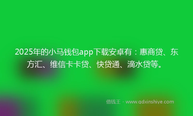 2025年的小马钱包app下载安卓有：惠商贷、东方汇、维信卡卡贷、快贷通、滴水贷等。