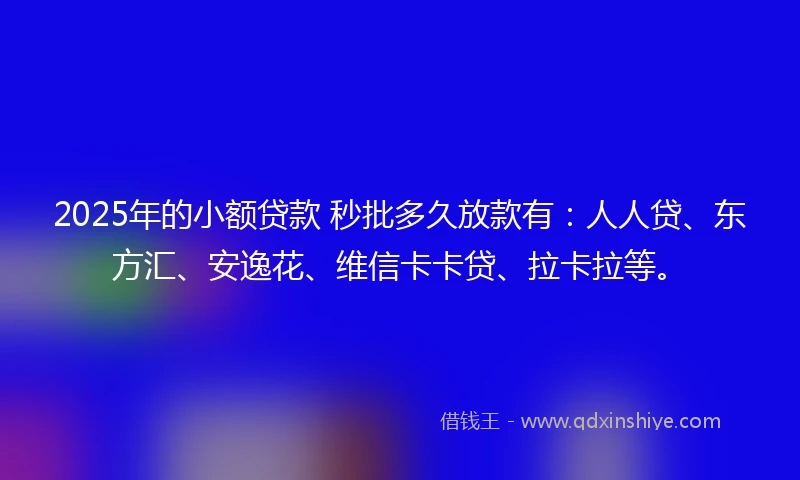 2025年的小额贷款 秒批多久放款有：人人贷、东方汇、安逸花、维信卡卡贷、拉卡拉等。