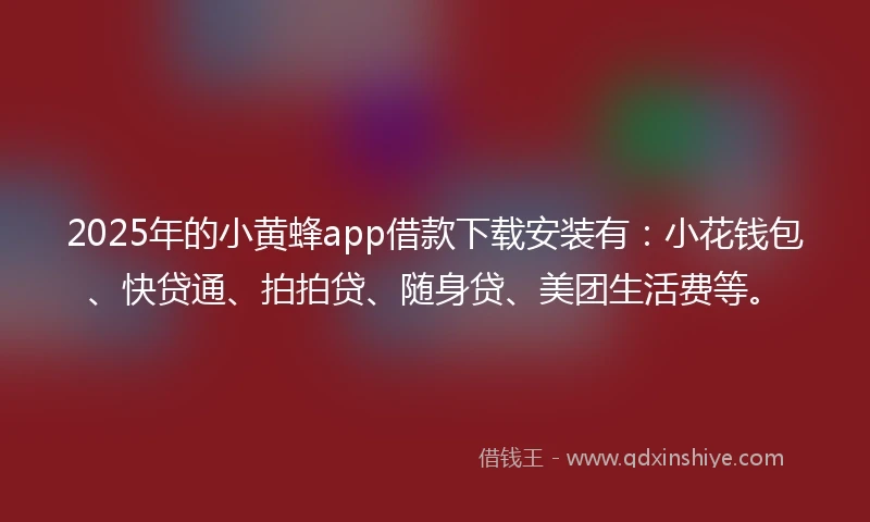 2025年的小黄蜂app借款下载安装有：小花钱包、快贷通、拍拍贷、随身贷、美团生活费等。