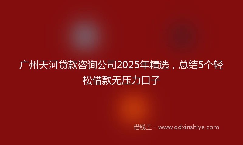 广州天河贷款咨询公司2025年精选，总结5个轻松借款无压力口子