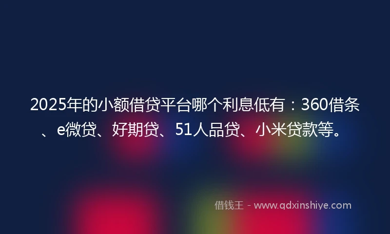 2025年的小额借贷平台哪个利息低有：360借条、e微贷、好期贷、51人品贷、小米贷款等。