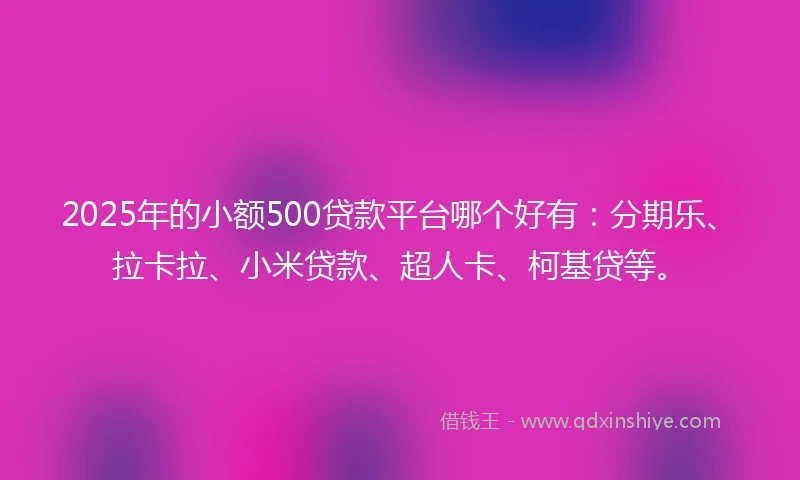 2025年的小额500贷款平台哪个好有：分期乐、拉卡拉、小米贷款、超人卡、柯基贷等。