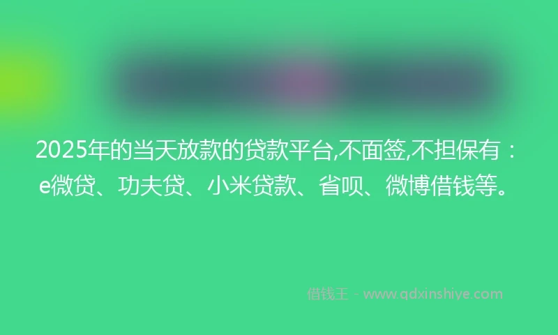 2025年的当天放款的贷款平台,不面签,不担保有:e微贷、功夫贷、小米贷款、省呗、微博借钱等。