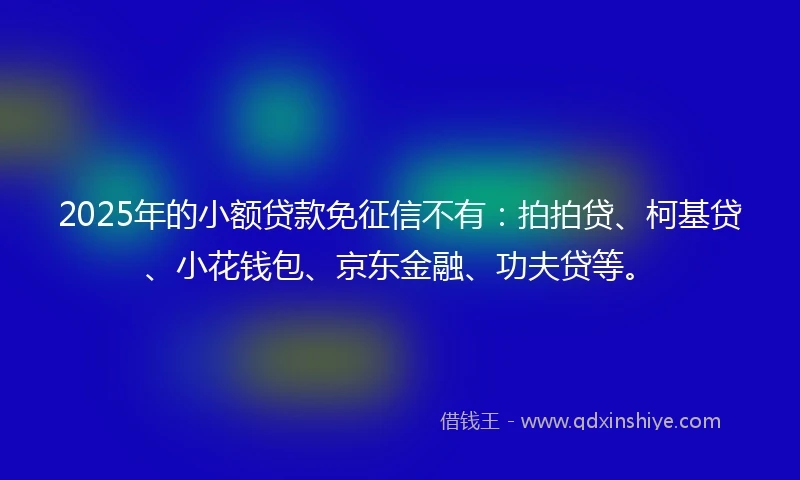 2025年的小额贷款免征信不有：拍拍贷、柯基贷、小花钱包、京东金融、功夫贷等。