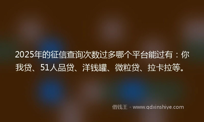 2025年的征信查询次数过多哪个平台能过有：你我贷、51人品贷、洋钱罐、微粒贷、拉卡拉等。