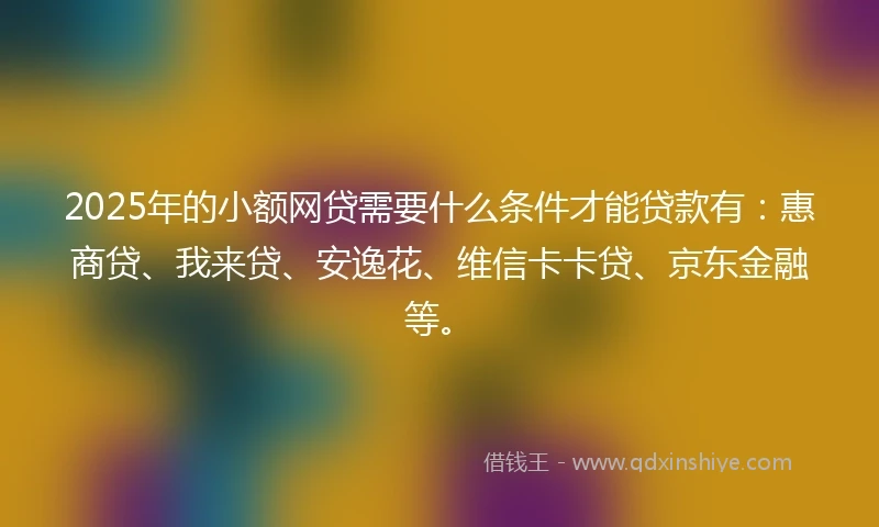 2025年的小额网贷需要什么条件才能贷款有：惠商贷、我来贷、安逸花、维信卡卡贷、京东金融等。