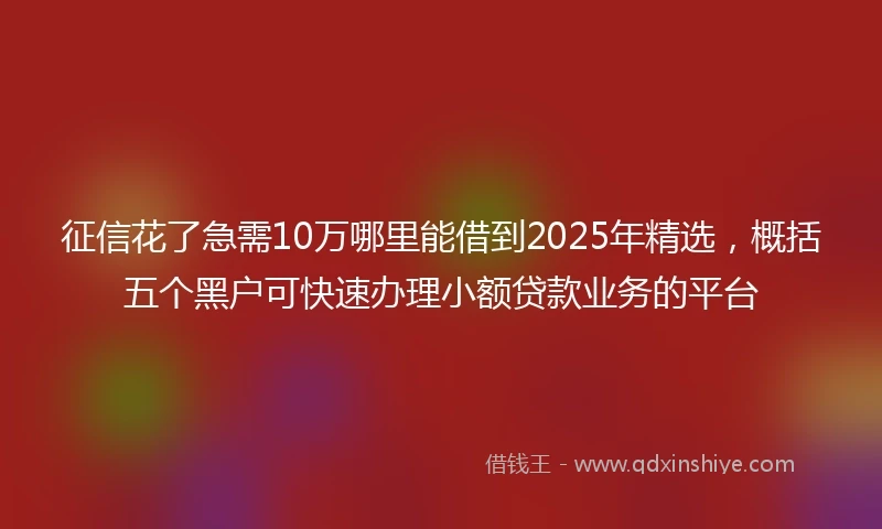 征信花了急需10万哪里能借到2025年精选，概括五个黑户可快速办理小额贷款业务的平台