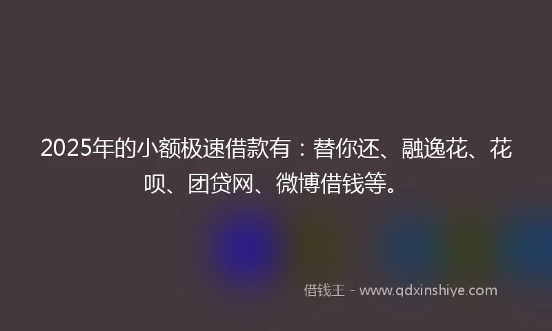 2025年的小额极速借款有：替你还、融逸花、花呗、团贷网、微博借钱等。