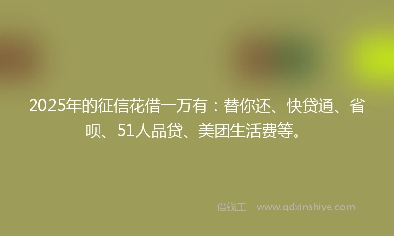 2025年的征信花借一万有:替你还、快贷通、省呗、51人品贷、美团生活费等。