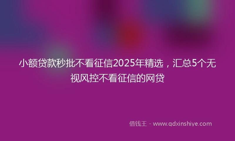 小额贷款秒批不看征信2025年精选，汇总5个无视风控不看征信的网贷