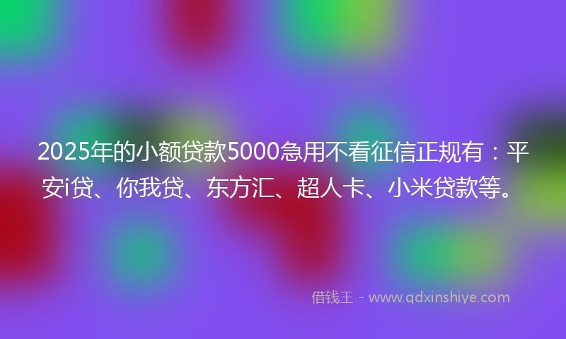 2025年的小额贷款5000急用不看征信正规有：平安i贷、你我贷、东方汇、超人卡、小米贷款等。