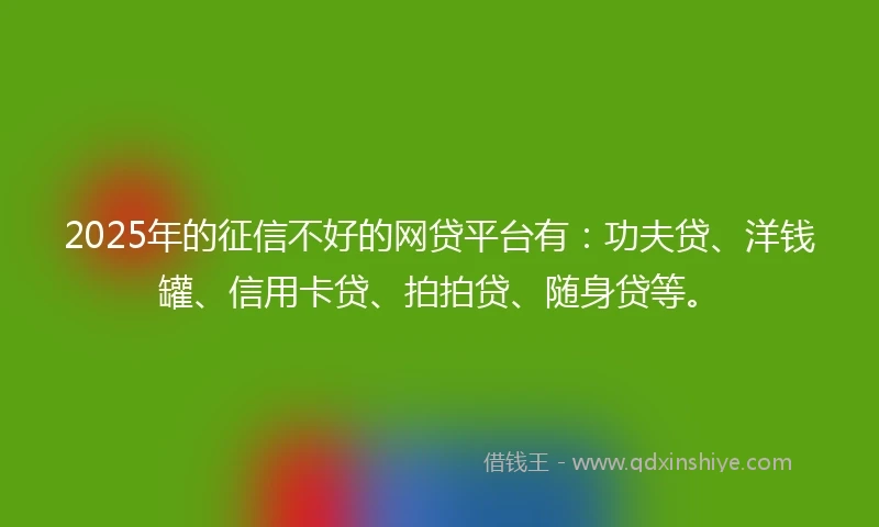 2025年的征信不好的网贷平台有：功夫贷、洋钱罐、信用卡贷、拍拍贷、随身贷等。