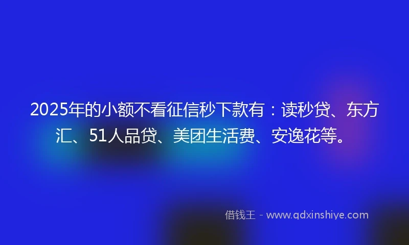 2025年的小额不看征信秒下款有：读秒贷、东方汇、51人品贷、美团生活费、安逸花等。