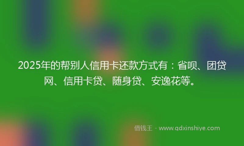 2025年的帮别人信用卡还款方式有：省呗、团贷网、信用卡贷、随身贷、安逸花等。