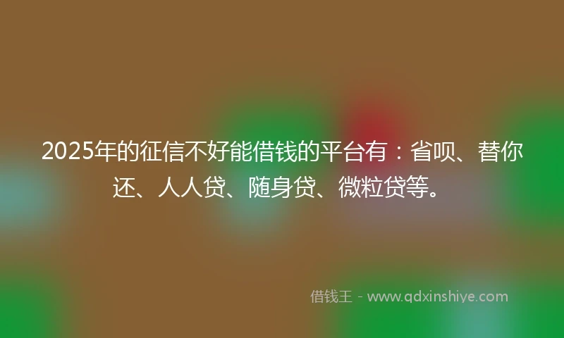 2025年的征信不好能借钱的平台有：省呗、替你还、人人贷、随身贷、微粒贷等。