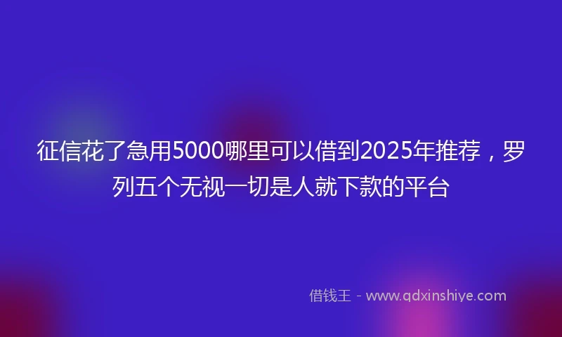 征信花了急用5000哪里可以借到2025年推荐，罗列五个无视一切是人就下款的平台