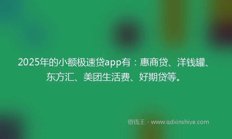 2025年的小额极速贷app有：惠商贷、洋钱罐、东方汇、美团生活费、好期贷等。