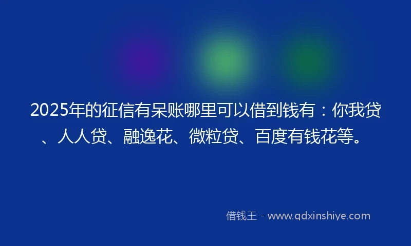 2025年的征信有呆账哪里可以借到钱有:你我贷、人人贷、融逸花、微粒贷、百度有钱花等。